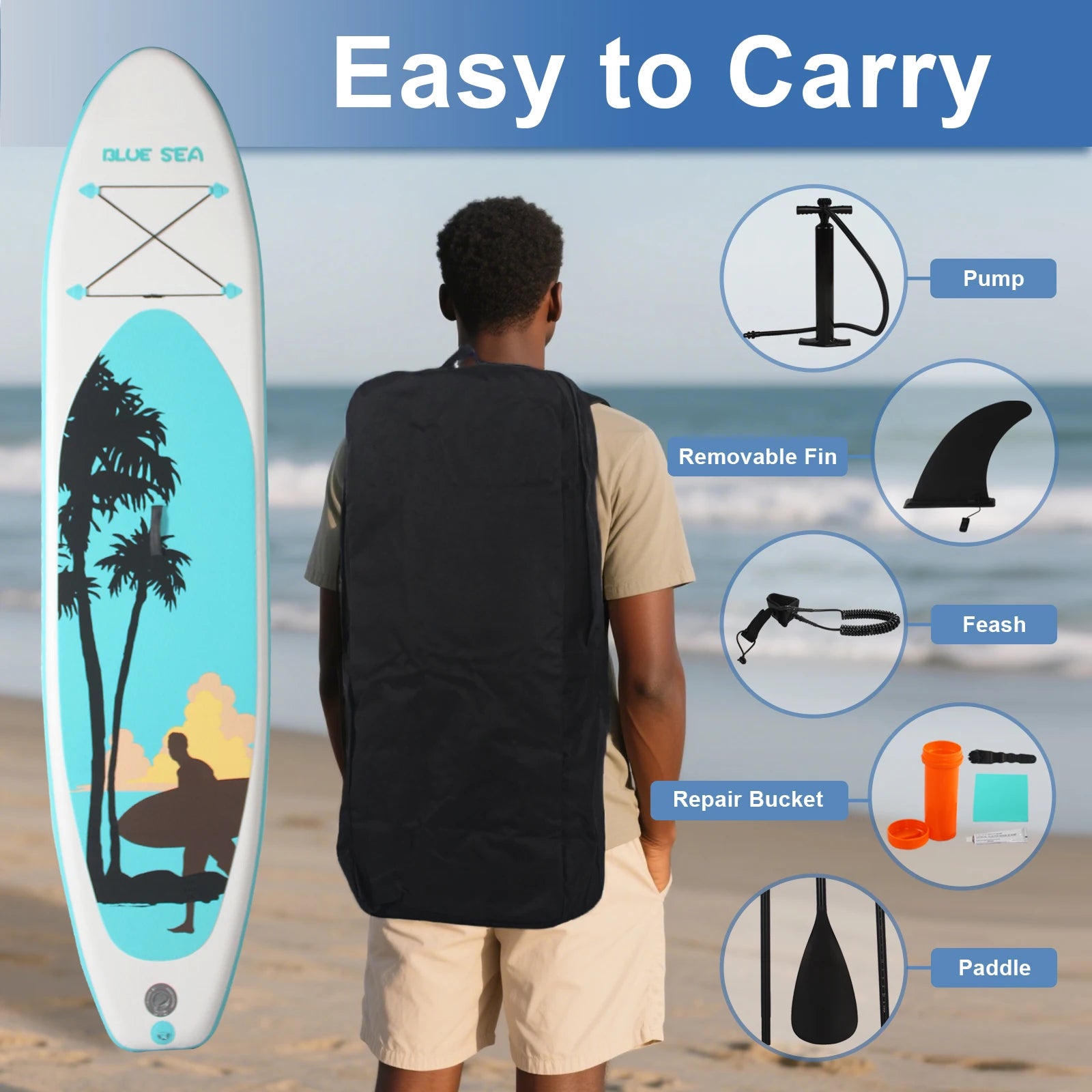 Portable Inflatable Stand Up Paddle Board 10'6"×32"×6",
 Premium PVC, Full Kit for Adults/Youth