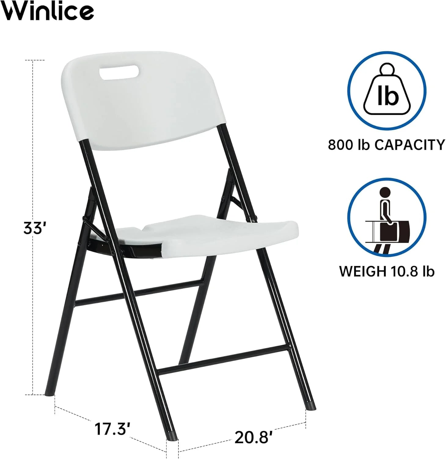 10 Pack Thicker 800 LBS White Folding Chairs, Commercial Grade for Events