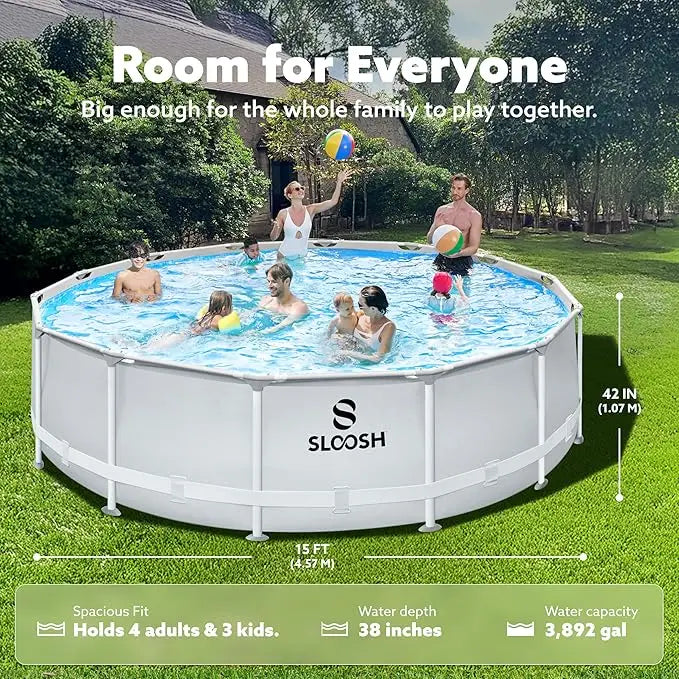 JOYFY Round Above Ground Pool 12ft/10ft/15ft Outdoor Round Frame 
 Set for Kids Adults with Filter Pump