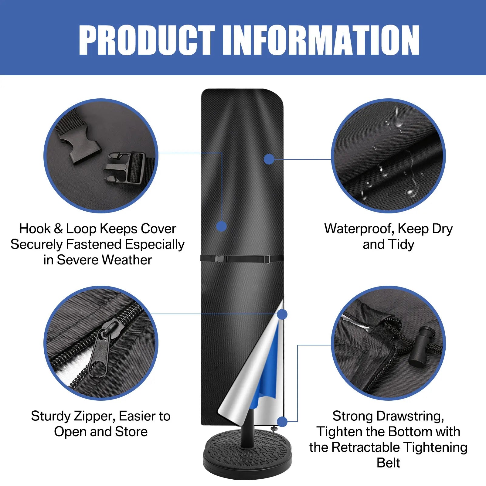 Parasol Cover Waterproof 210D Garden Umbrella Cover with Zip Fit for Outdoor Garden Parasol Multipurpose Rain Umbrella Covers