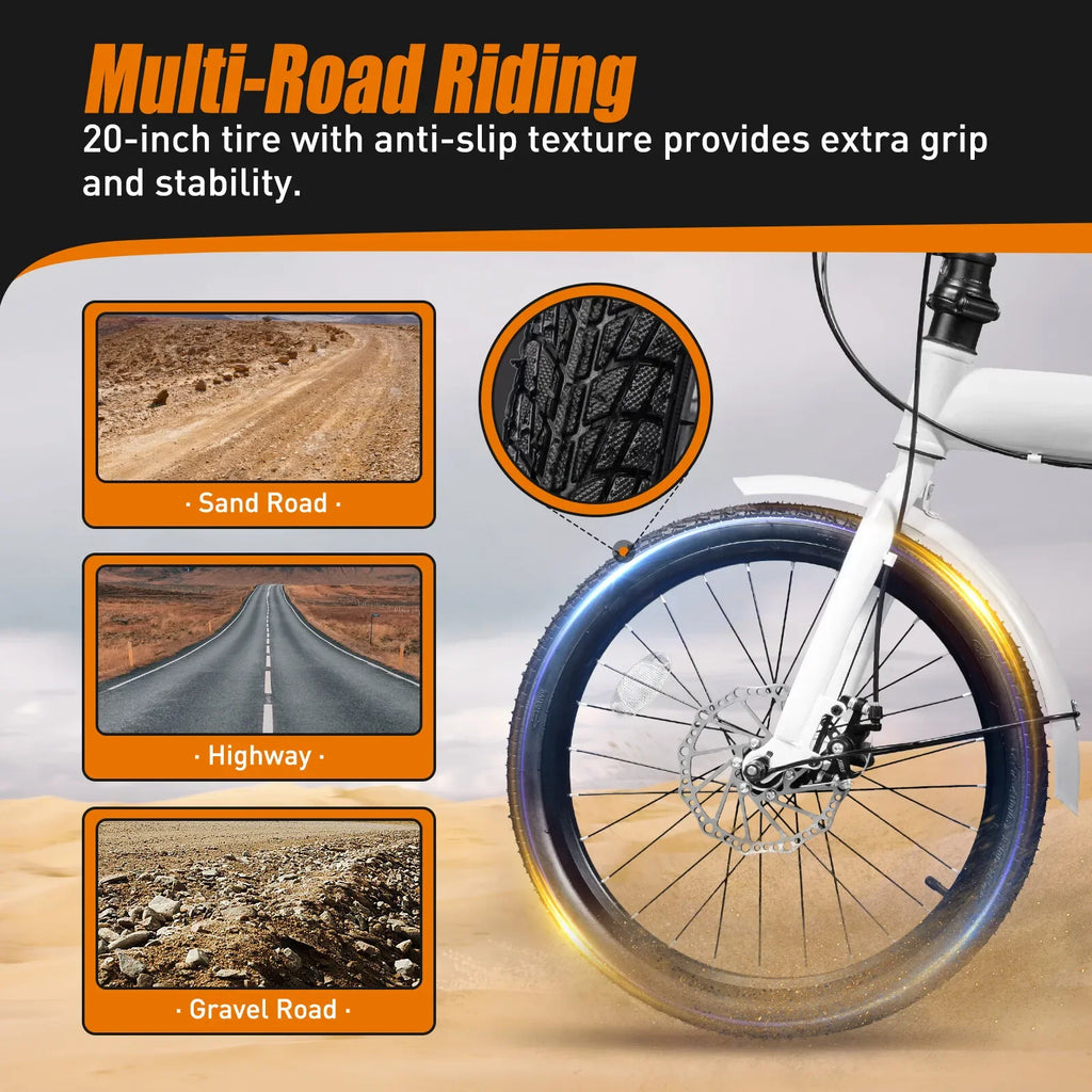 20 Inch Folding Bike 7 Speed Gears High Carbon Steel Frame Adjustable Seat Portable Bicycle for Adults