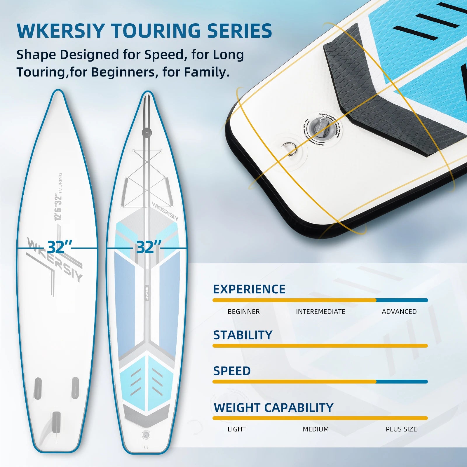 12'6 cruising paddle board for turing SUP Inflatable with 32" width and big capacity paddle board suitable for 2 persons