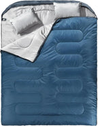 Double Sleeping Bag for Adults Mens with Pillow, 
XL Queen Size Two Person Sleeping Bag for All Season Camping Hiking Backpacking