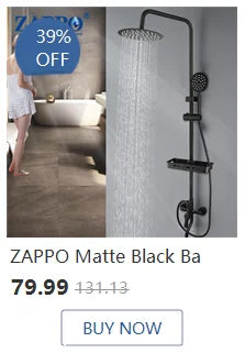 ZAPPO Matte Black Bathroom Shower Set 8 inch Rainfall , Wall Mounted 3-4 Function System & ABS Shelf
