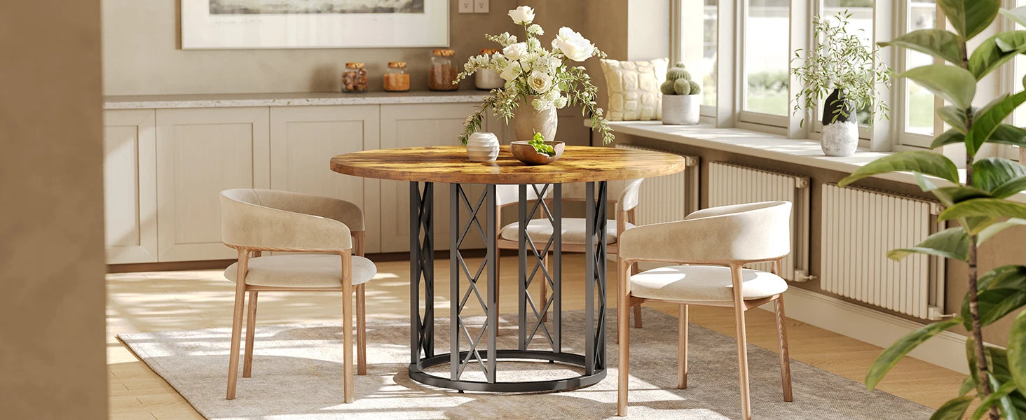 Tribesigns Round Dining Table for 4-6 People, 
47-Inch Farmhouse Dinning  Industrial Dinner Table