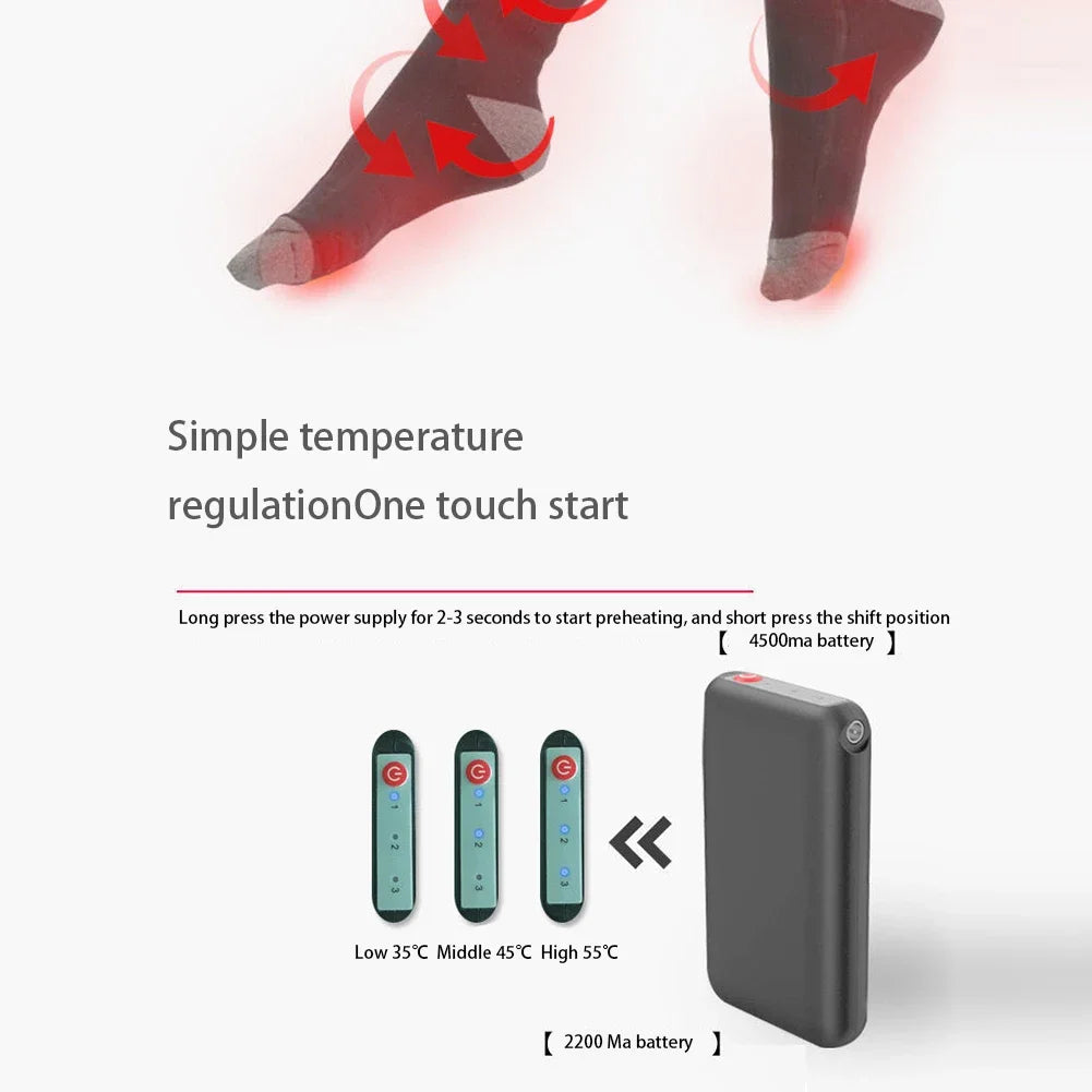 1Pair Winter Heated Socks Anti Slip 
Battery Powered 
Cold-Proof  Heating Warm Long Socks For Outdoor Skiing Hiking
