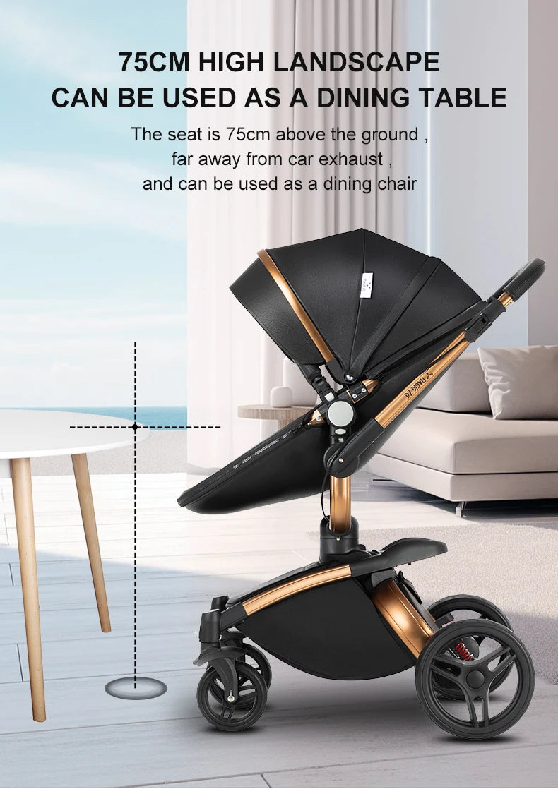 PU Leather Baby Stroller 2 in 1 Travel System 
High Landscape Portable Baby Pram
Newborns Aluminum Frame Baby Carriage