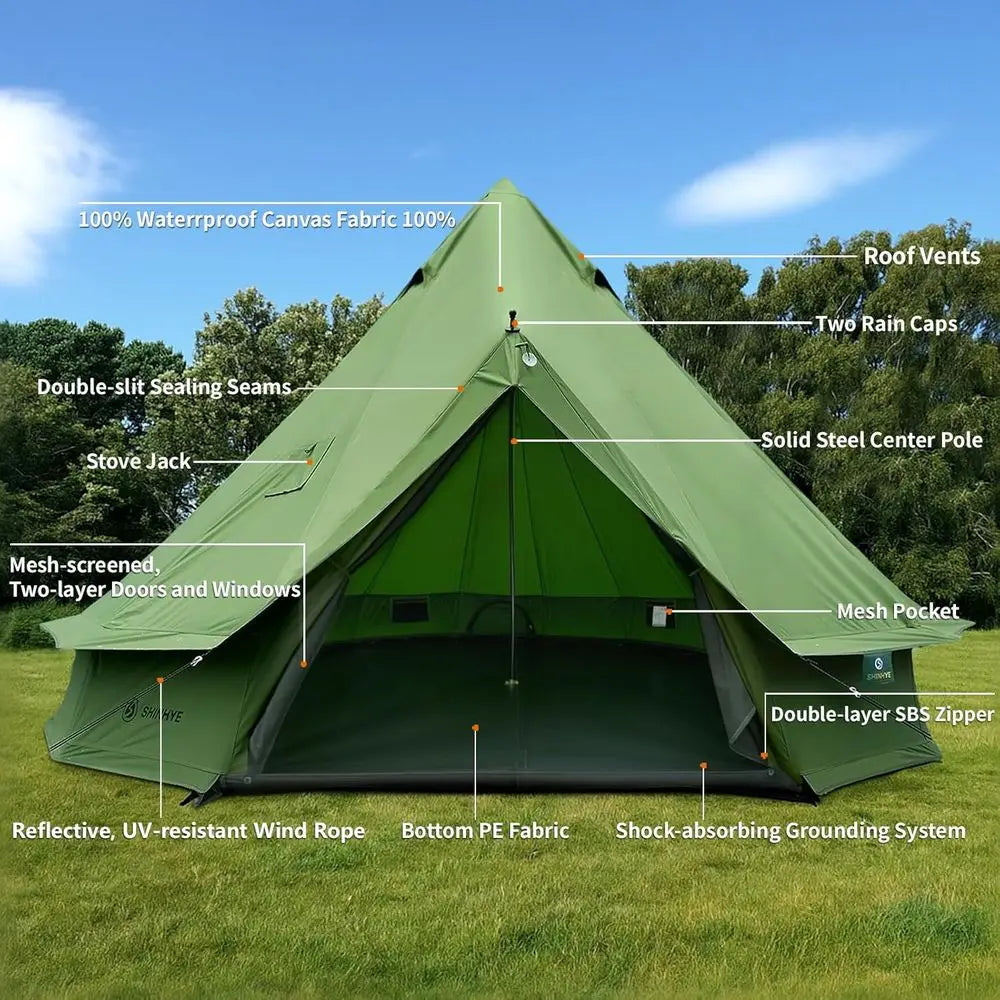 Family Outdoor Canvas Bell Yurt 
Tent with Stove Jack, 
Waterproof Luxury         4 Season Cotton for Camping, Hunting, Parties