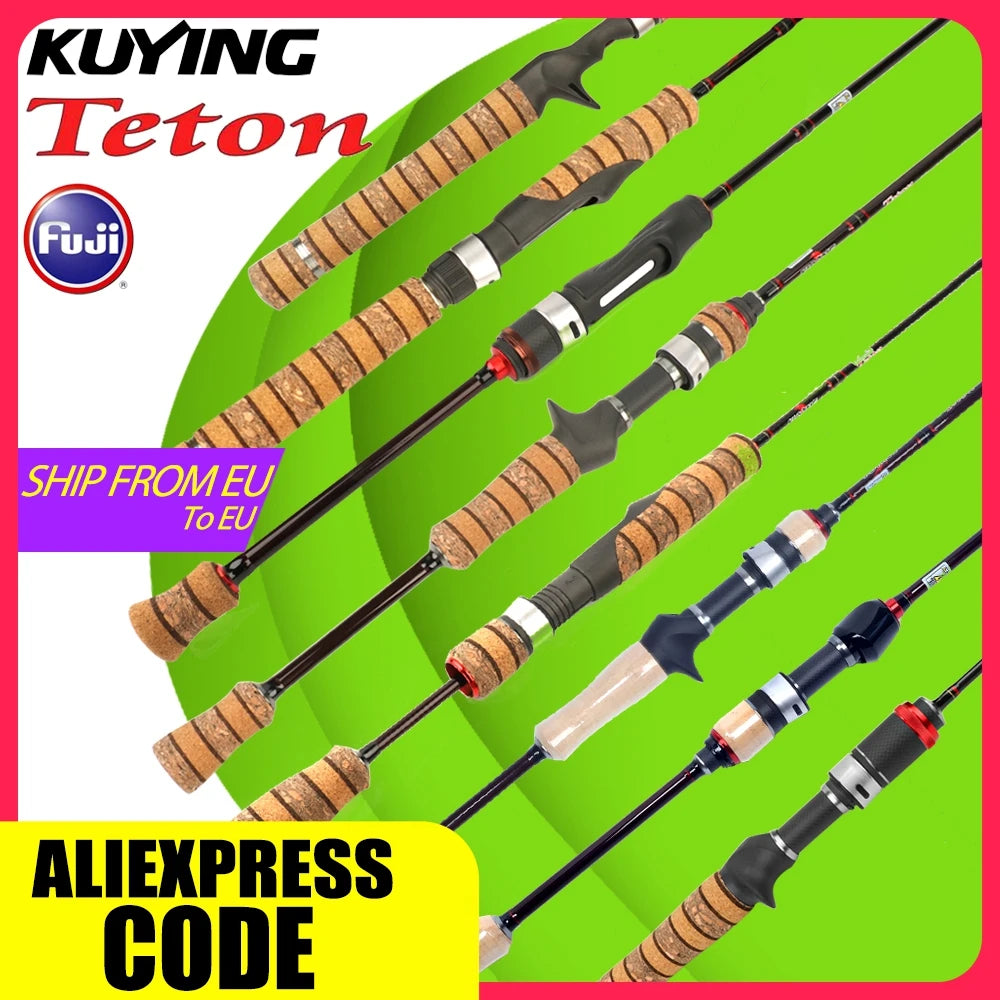 KUYING TETON  5'2" 6' 6'3" 6'4"6'2" 6'6"  Cane Spinning Rod &  Casting FUJI Carbon 1-4g 0.8-3g 2-10g M-Fast bfs