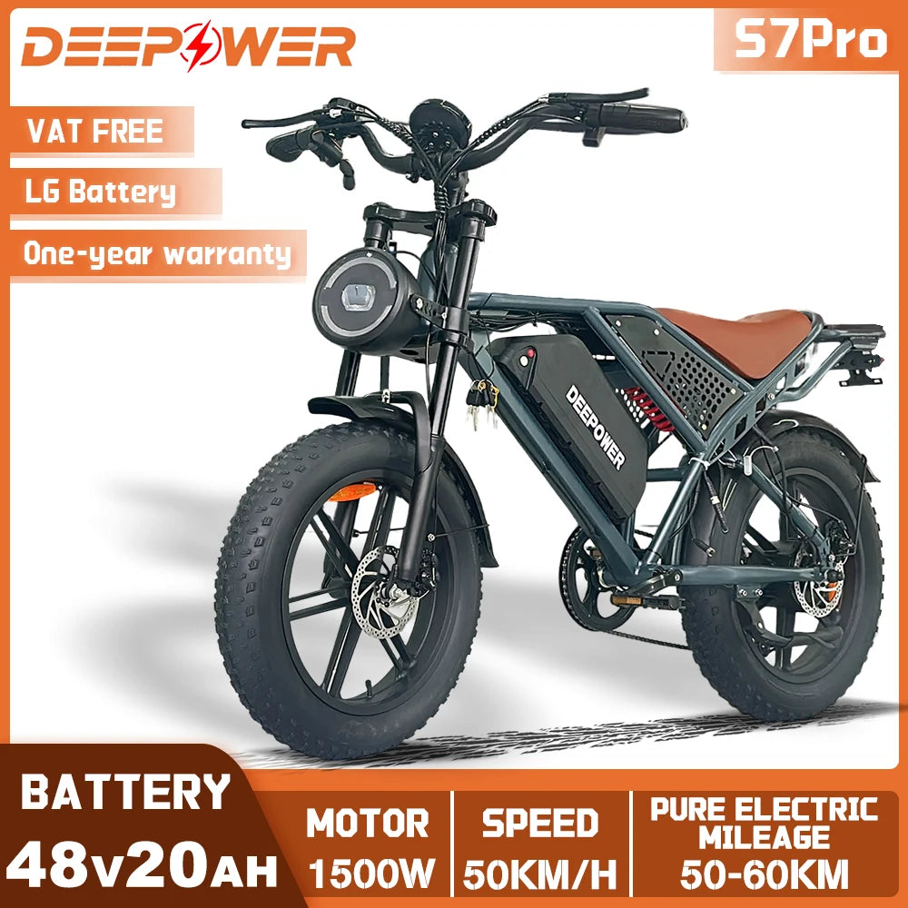 DEEPOWER S7Pro Off-Road Electric Bike 
1500W Motor 48V 60AH LG Battery 
Adults Mountain All-Terrain