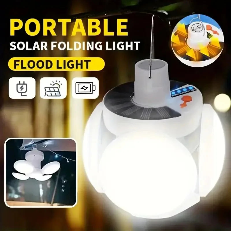 Solar LED Camping Lantern . Rechargeable . Portable. 
Hanging Tent , Outdoor, Emergency Light for Travel ,Hiking ,Power Outages Use