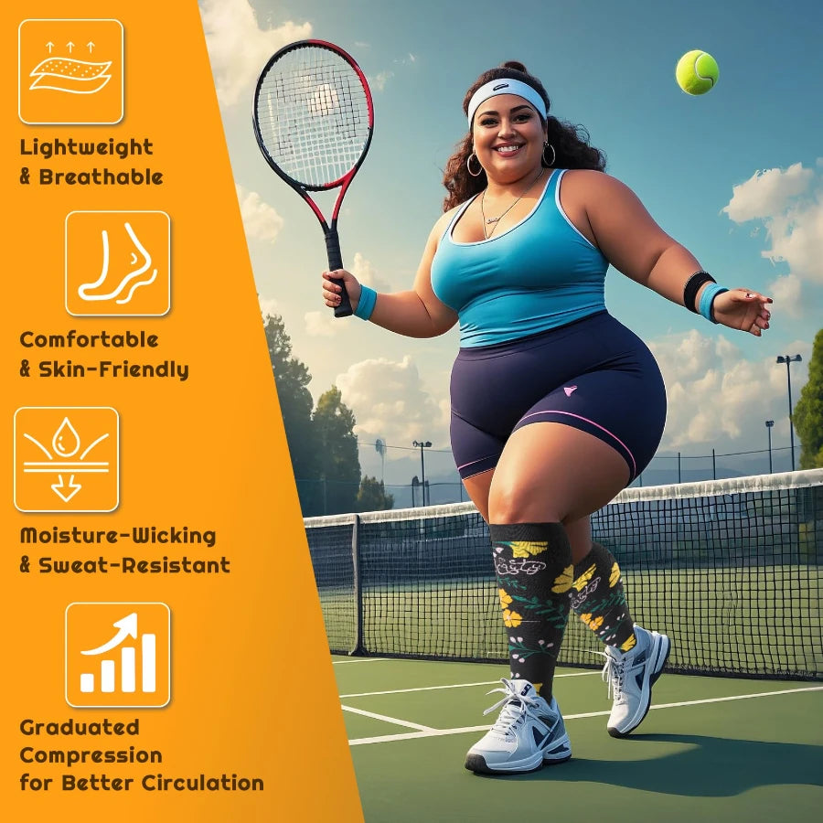 3 Pairs --- Extra Wide Plus Size.   
Compression Socks for Women and Women Mid-Calf Sports 
for Running, Cycling, and Travel