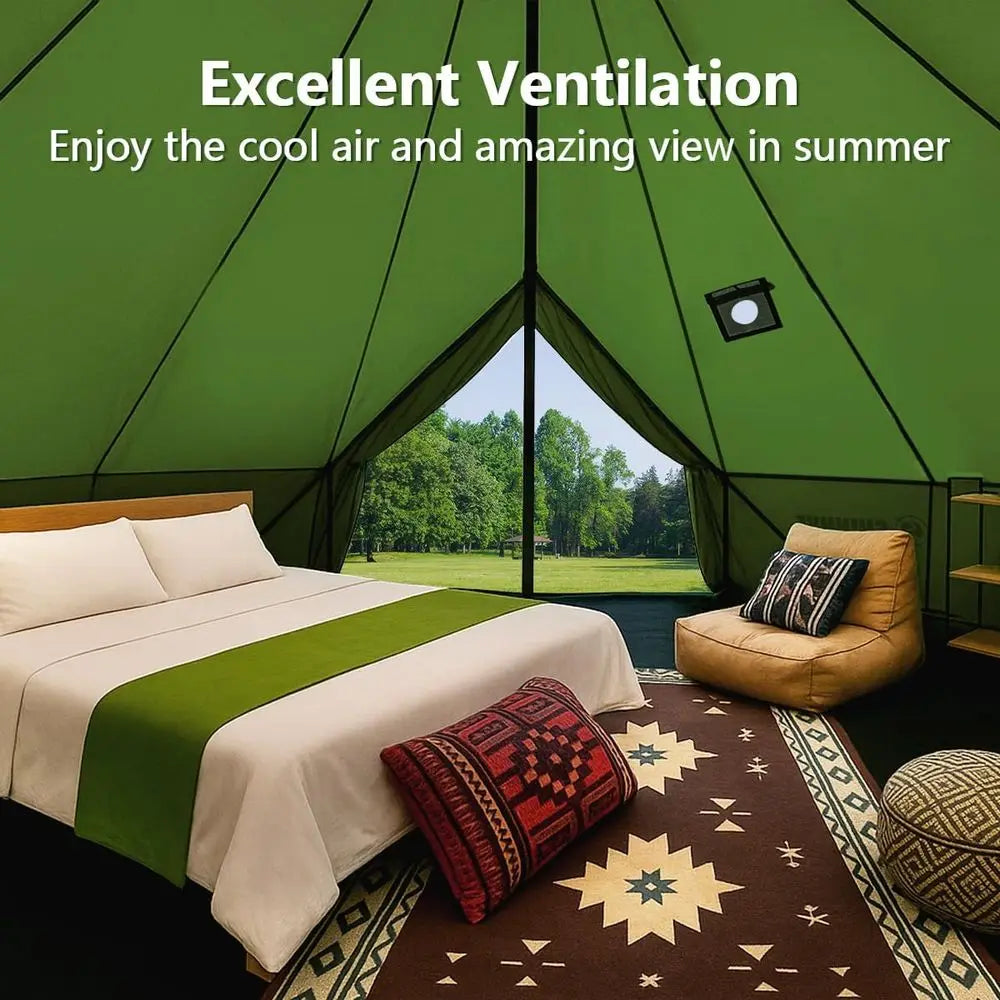 Family Outdoor Canvas Bell Yurt 
Tent with Stove Jack, 
Waterproof Luxury         4 Season Cotton for Camping, Hunting, Parties