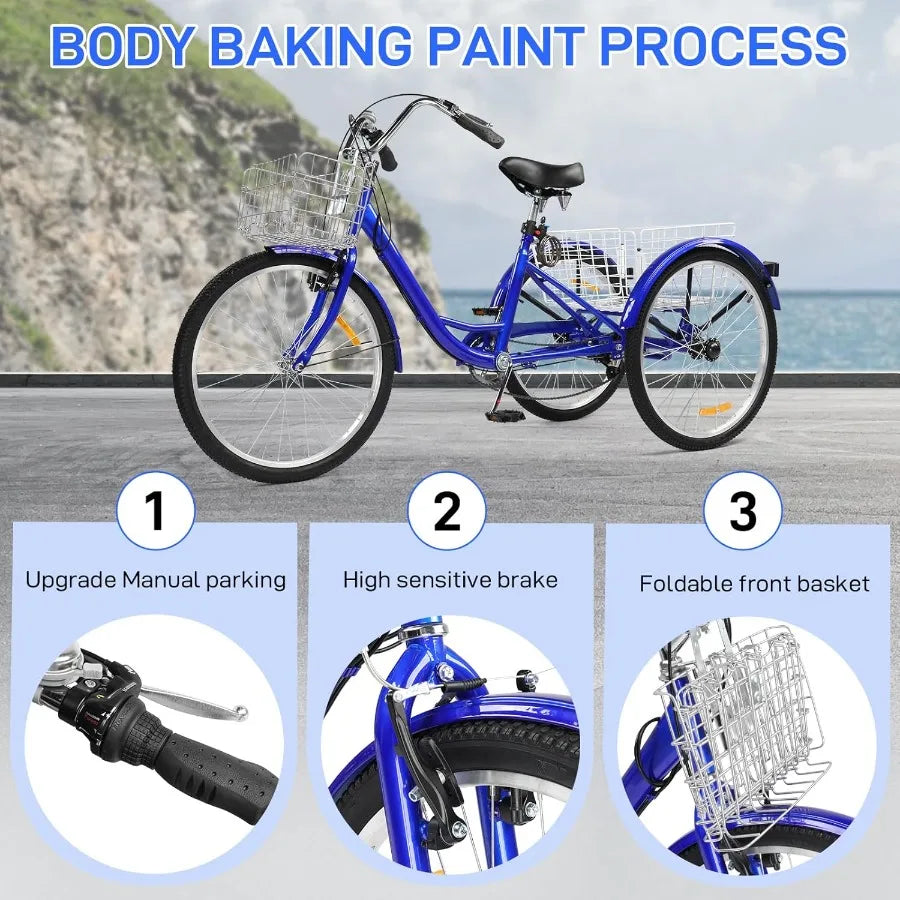 Adult Tricycle /Three-Wheeled Bicycle for Urban Commuting and Grocery Shopping 
Cargo  with 24/26 Inch Wheel