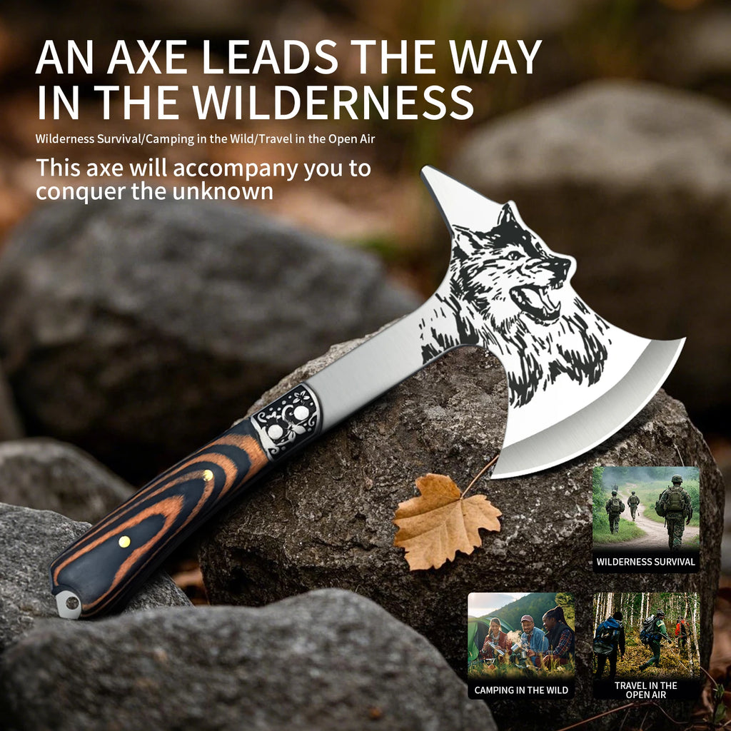 High Hardness Stainless Steel Survival Axe .  
Multi-function Outdoor Camping Tactical Wolf-head Axe.
Hunting Tools , Portable Tomahawk