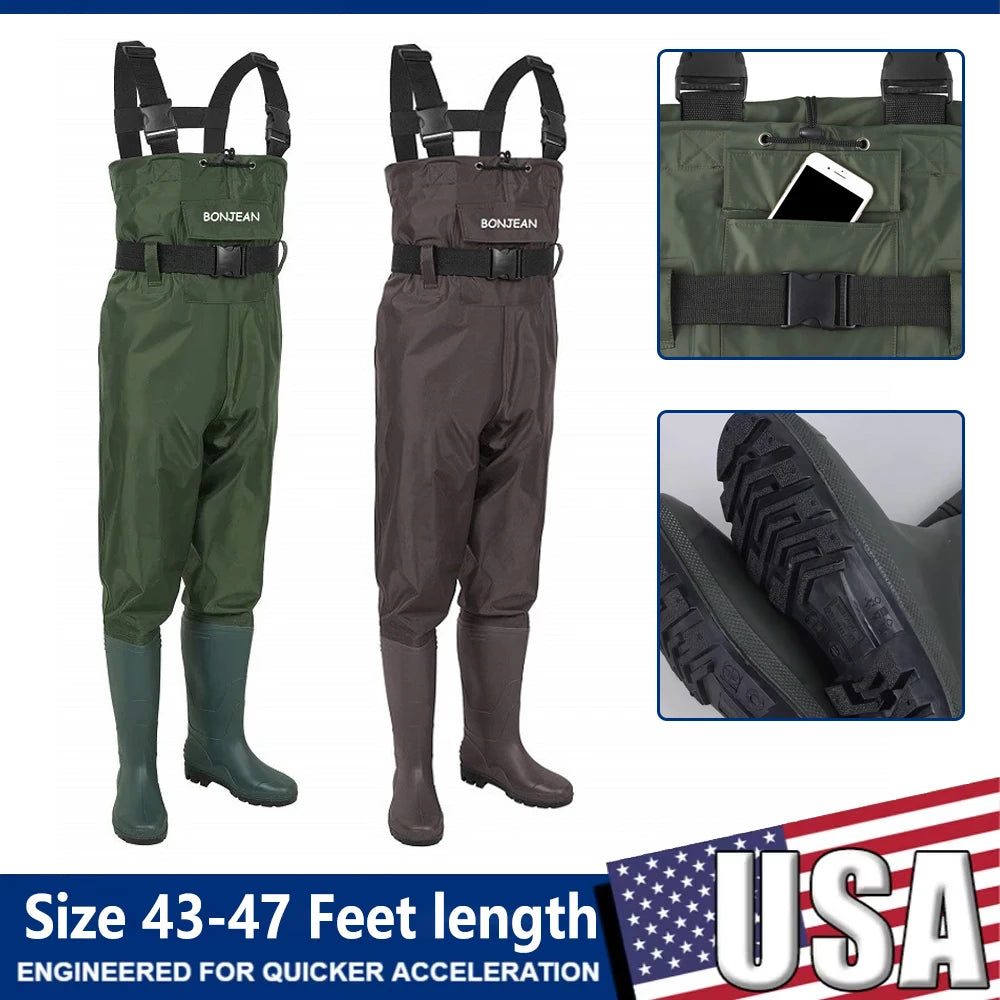 Waterproof Fishing Waders . Chest-Length 
With Boots.
Durable Breathable Overalls Kit for Men Women Outdoor Raft Hunting