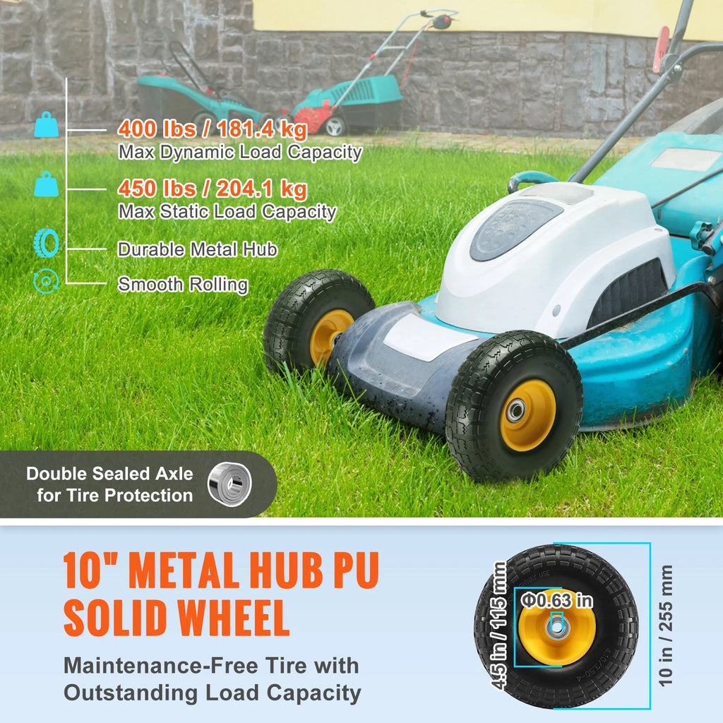 SucceBuy 2-Pack Solid PU Run-Flat Tire Wheel 10" 
Flat Free Tubeless Tires and Wheels for Dollies Garden Trailers Various Carts