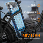 URLIFE 1000W E20 Electric Bike | 48V 13Ah Removable Battery, 
20MPH, 20''X3" Fat Tire, 7-Speed
 with Dual Disc Brake