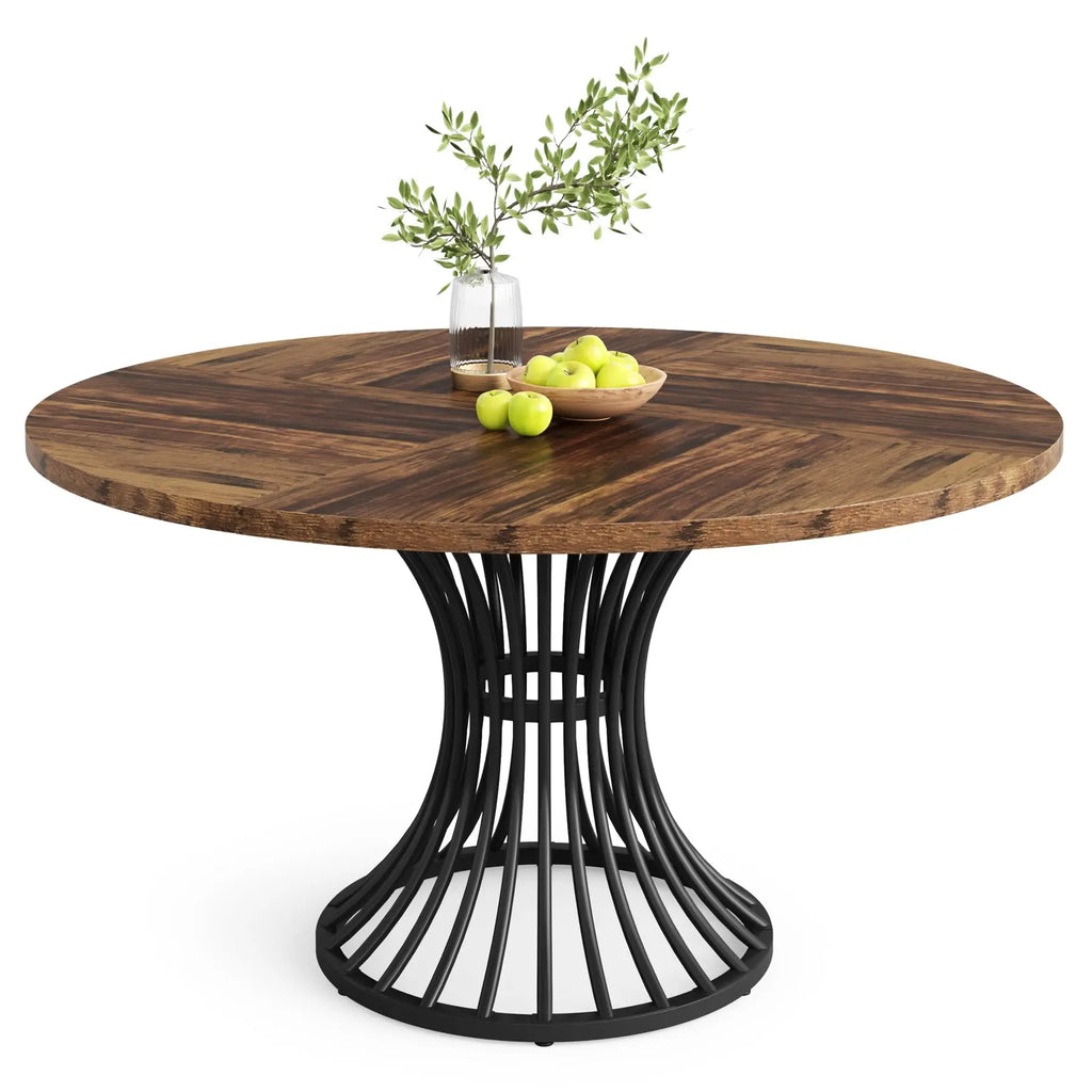 Tribesigns Round Dining Table for 4-6 People, 
47-Inch Farmhouse Dinning  Industrial Dinner Table