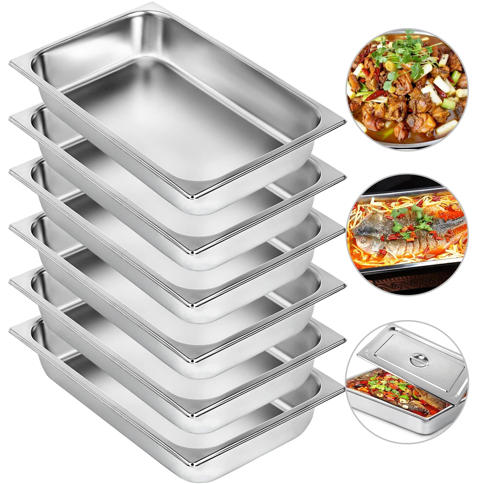 SucceBuy 8.5L-20.5L Buffet Chafing Dishes Gastronorm Pans 

Steam Table Stainless Steel Food Container for Party BBQ Baking