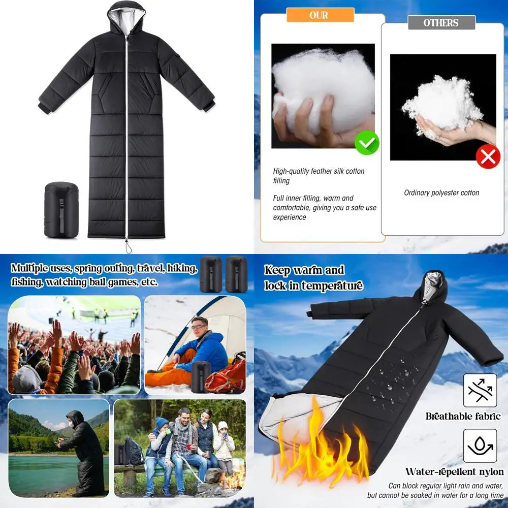 Adult Sleeping Bag with Sleeves and Hood, 74-Inch Long, 0
 Degree Cold Weather Insulated Sleeping Bag for Extreme Cold Weather