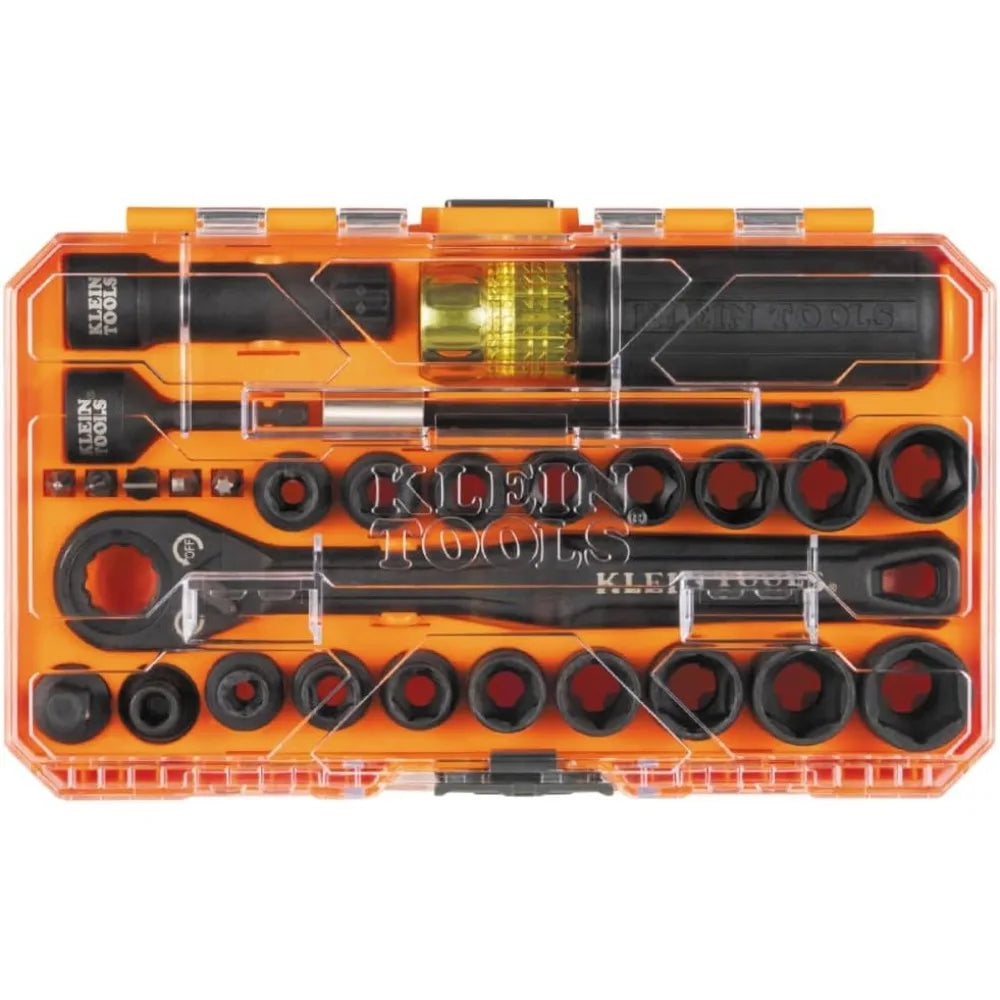 Klein Tools 65400KNECT KNECT Essential Pass Through Impact Socket Set, SAE and Metric, 90-Toot 3/8-Inch Drive, 28-Piece