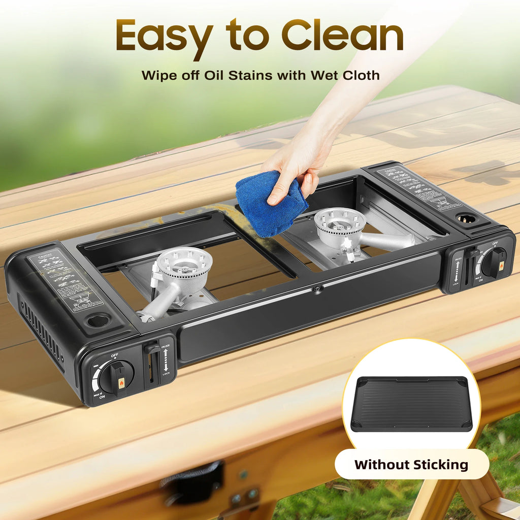 Butane Gas Camping Stove 
Dual Burner Portable Outdoor Grill for Picnic Hiking Trekkin