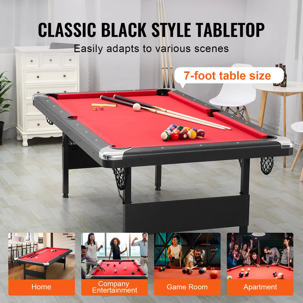 SucceBuy 6.3/7ft Billiard Table Pool Table Portable Foldable SpaceSaving Includes Balls Cues Chalks and Brush