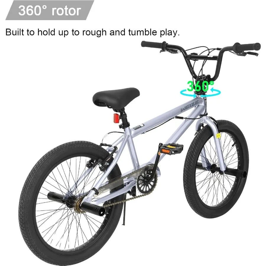 20 inch Freestyle BMX Bike for and Adults Men Women Hi-Ten Steel Frame 360 Degree Rotor Freestyle   Single Speed Teen Bike