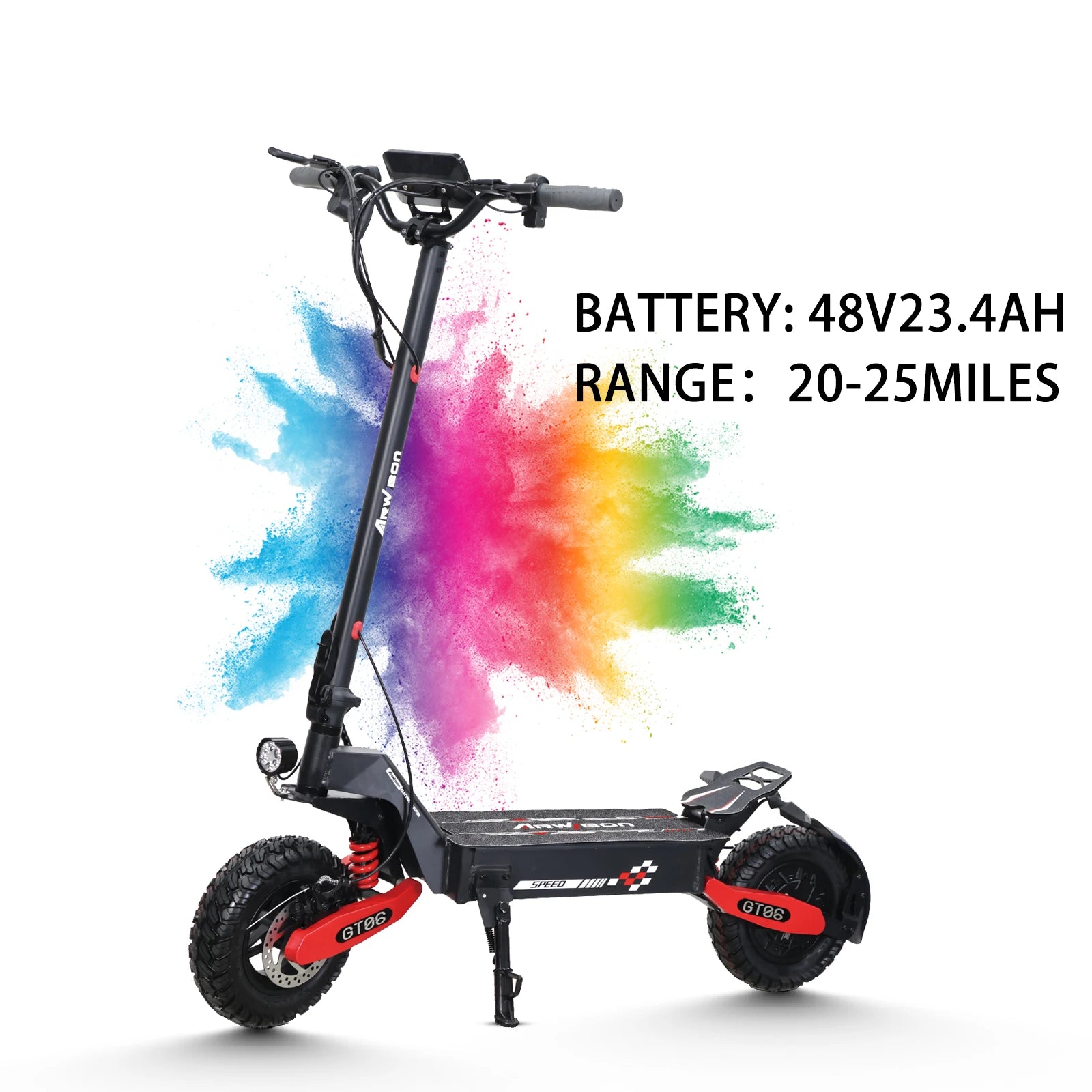 Arwibon GT06 1200W Foldable E-Scooter for Adults -
Max Speed 25MPH, 
48V 13AH/23.4AH, 11"Off-Road Tires