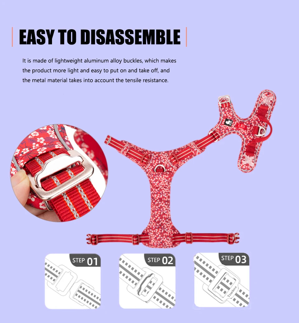 Truelove Pet Dog Harness Floral 
No Pull,      Cotton Fabric Breathable and Reflective Soft for Big ,Medium ,Small, Adjustable Vest
