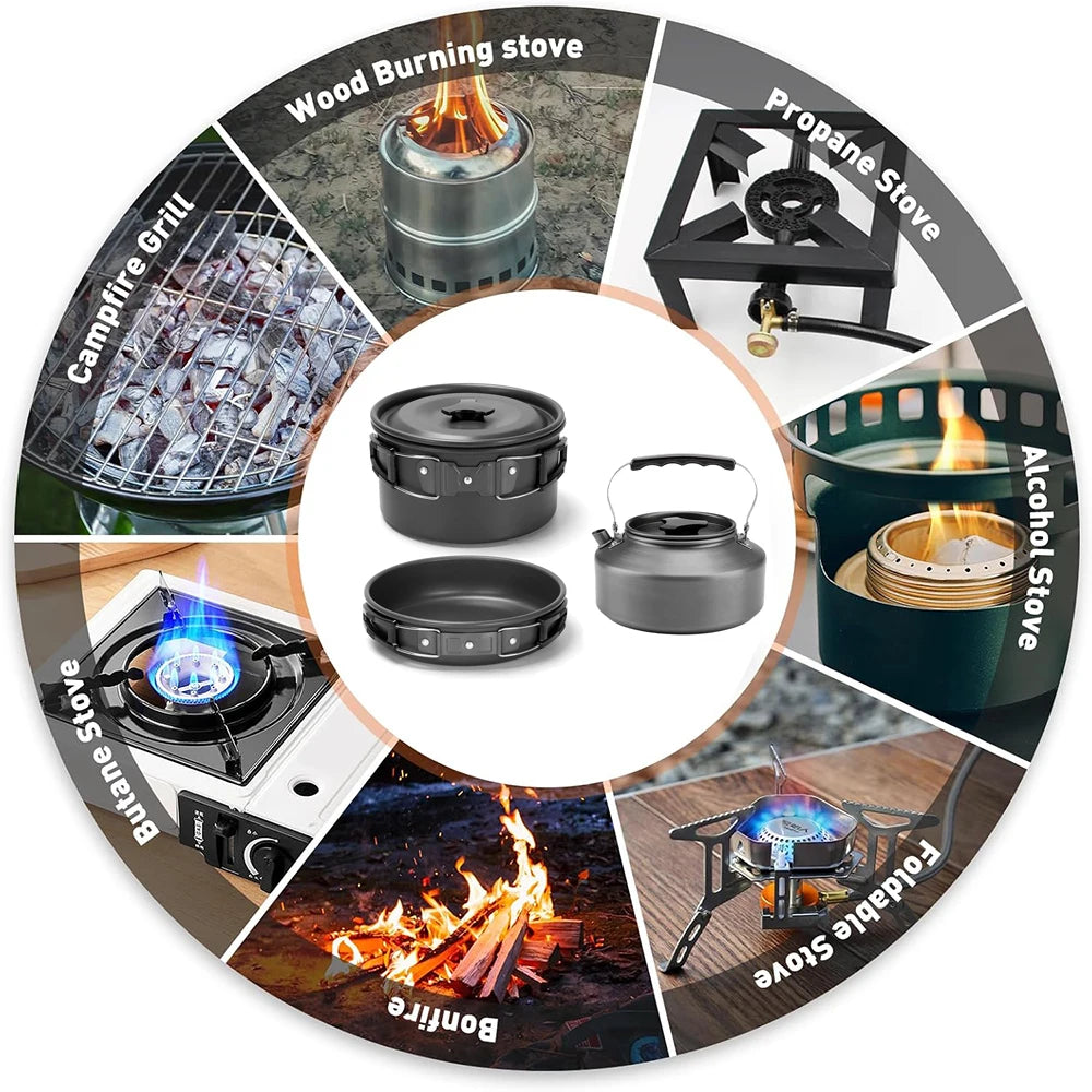 21pcs Camping Cookware Set Portable Outdoor Picnic Tableware Cookset 
Cooking Kit with Cups Plates Forks Knives Spoons