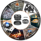 Camping Cookware Mess Kit, ---Lightweight Pot Pan Kettle Set with Cups Plates Forks Knives Spoons, 
Outdoor Cooking and Picnic