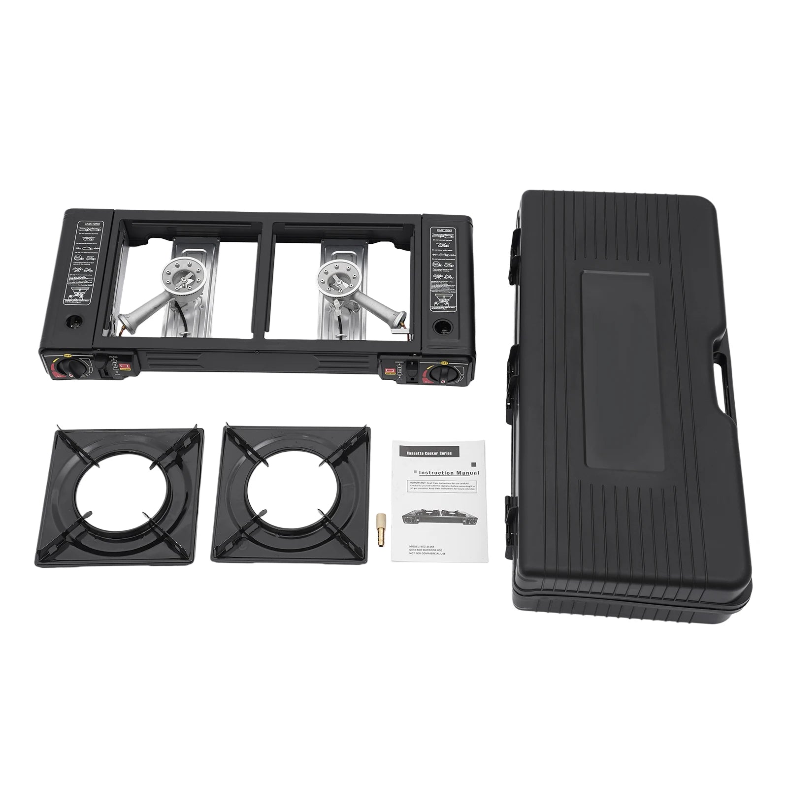 2 Burners-- Portable Camping Stove,     2.5KW Auto Ignition
Butane/LPG Gas  w/Baking Tray+Carrying Case for RV Outdoor Picnic BBQ
