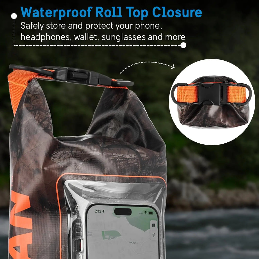 Marine IP68 Waterproof Dry Bag 2L -
Roll Top  w/Phone Pouch 
 Kayak, Camping, Beach & Travel Essentials