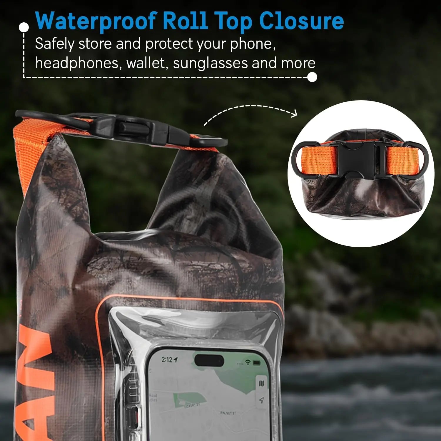 Marine IP68 Waterproof Dry Bag 2L -
Roll Top  w/Phone Pouch 
 Kayak, Camping, Beach & Travel Essentials