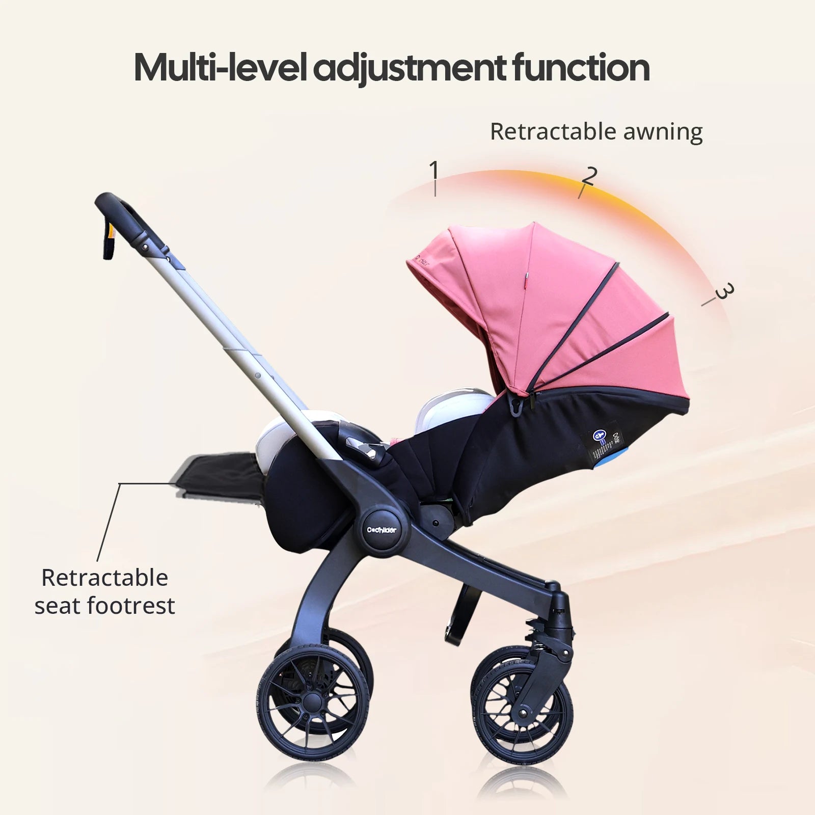 Multi-functional baby stroller, Foldable , Outdoor handcart, Adjustable backrest, Bidirectional push high view