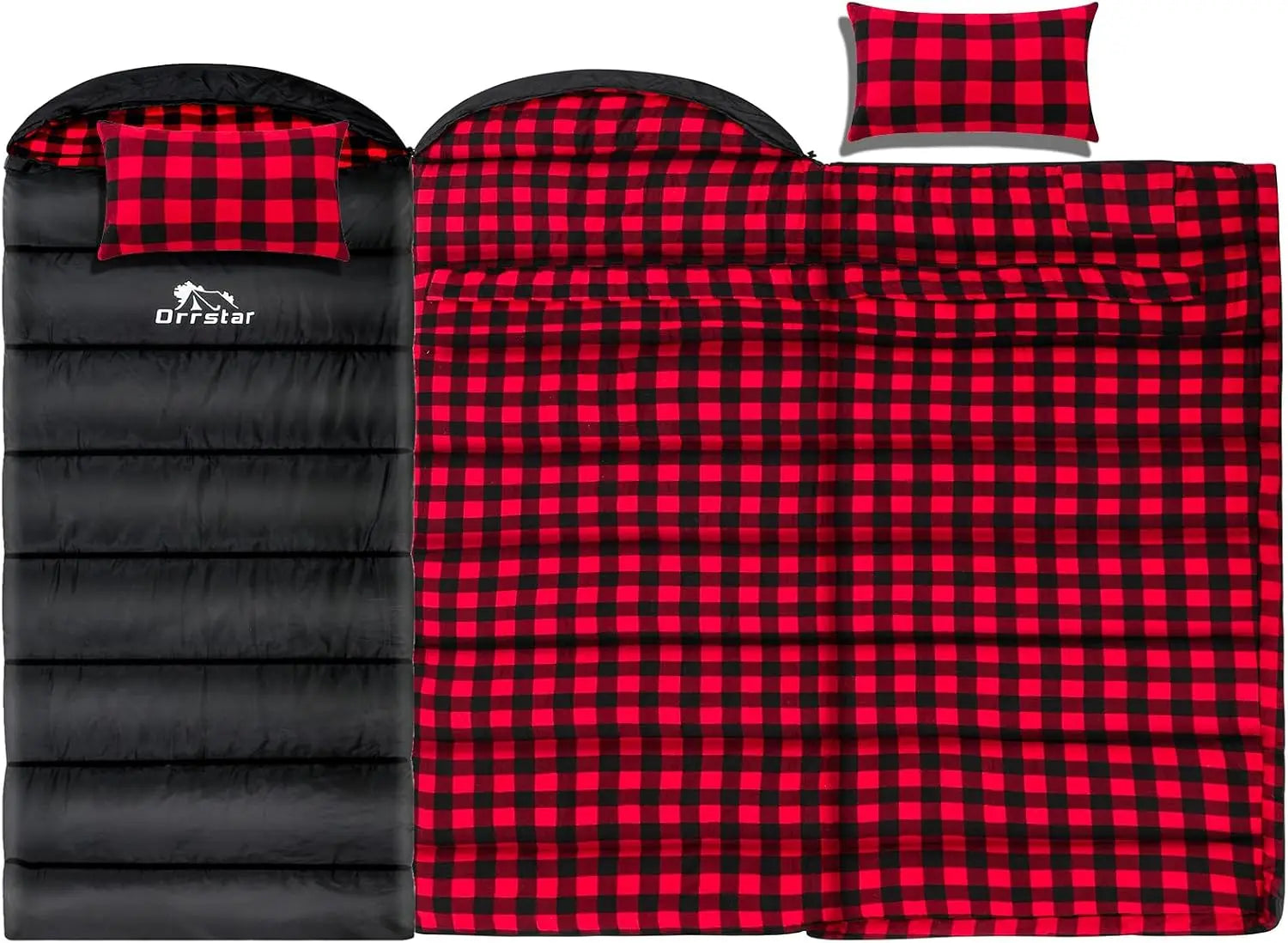 Extra Large Flannel Sleeping Bag for Adults, 0 Degree Cold Weather Camping with Pillow