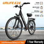 Peak 750W E26 Electric Bike for Adults | 48V 10.4Ah 
Removable Battery, Top Speed 20MPH, 26''X2" Standard Tire, 7-Speeds