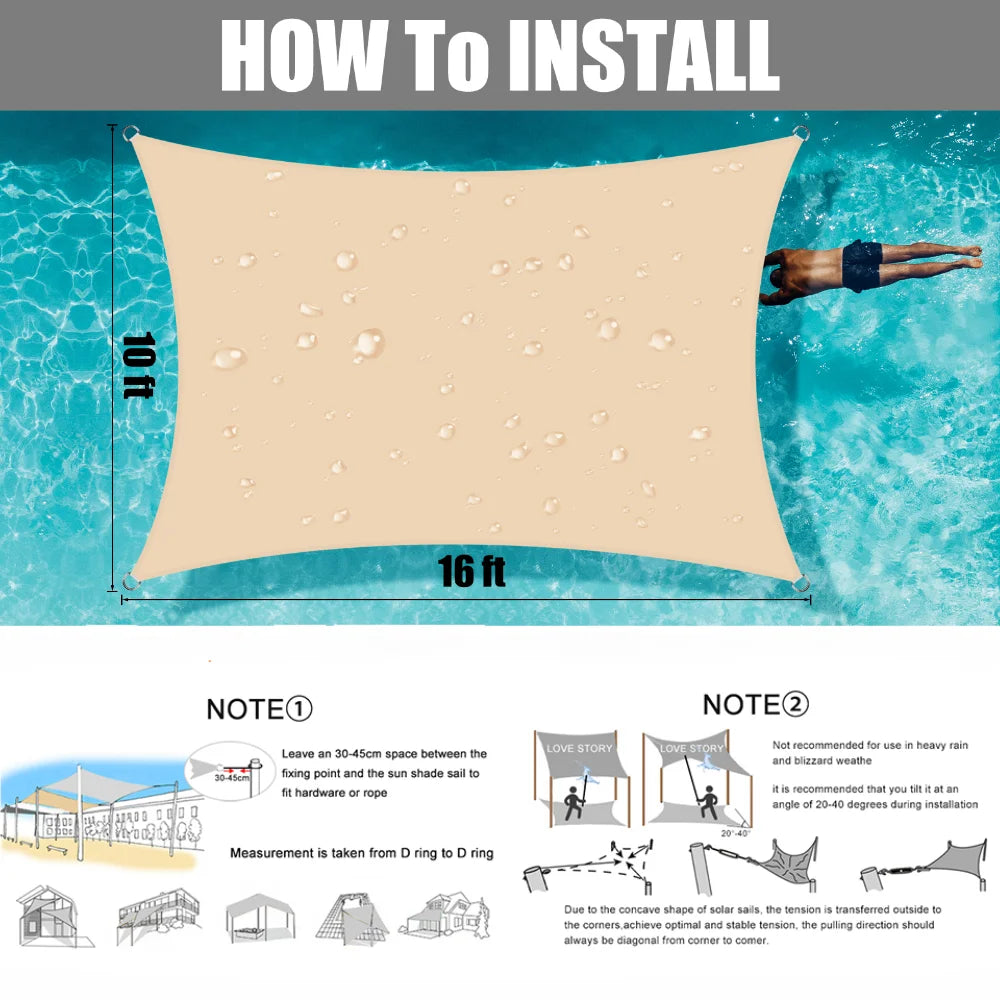 Sun Shade Sail Outdoor Canopy 6/5/4/3M UV Block Shade Cloth Sunscreen Awning with Free Ropes for Garden Patio Pool Cover Shelter
