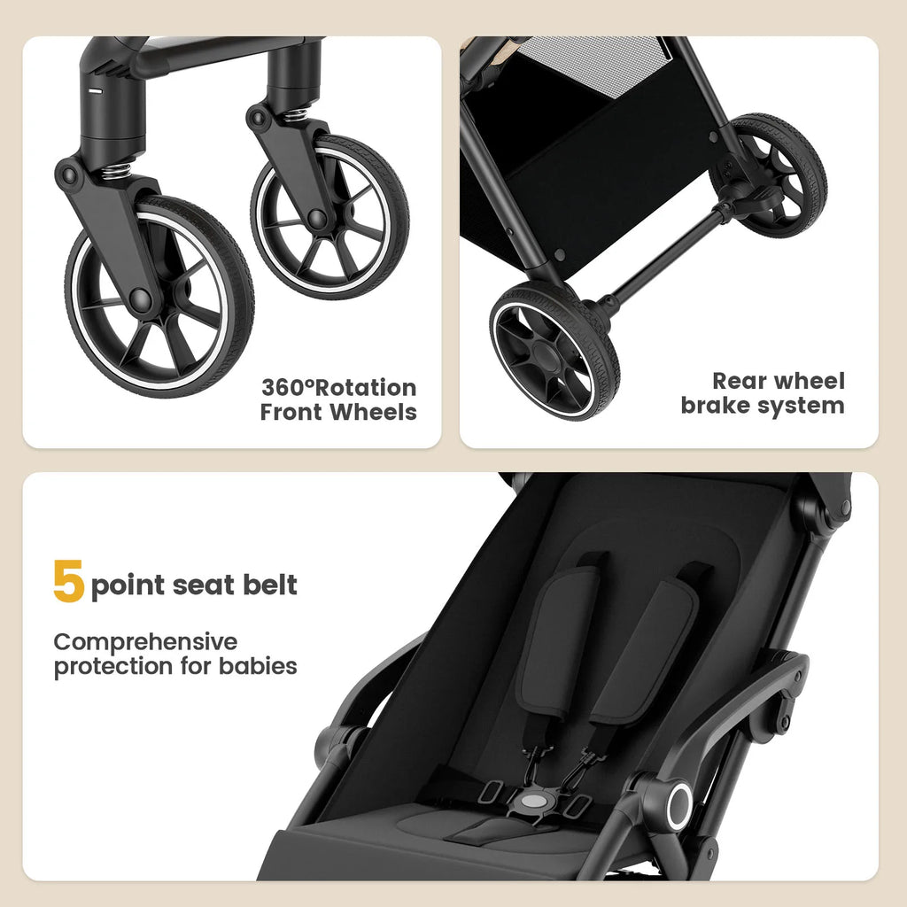 Standard Stroller  Seat, Foldable Portable Newborn Stroller ,Luxury Baby Carriage ,Baby,Toddlers,360°Swivel Seat