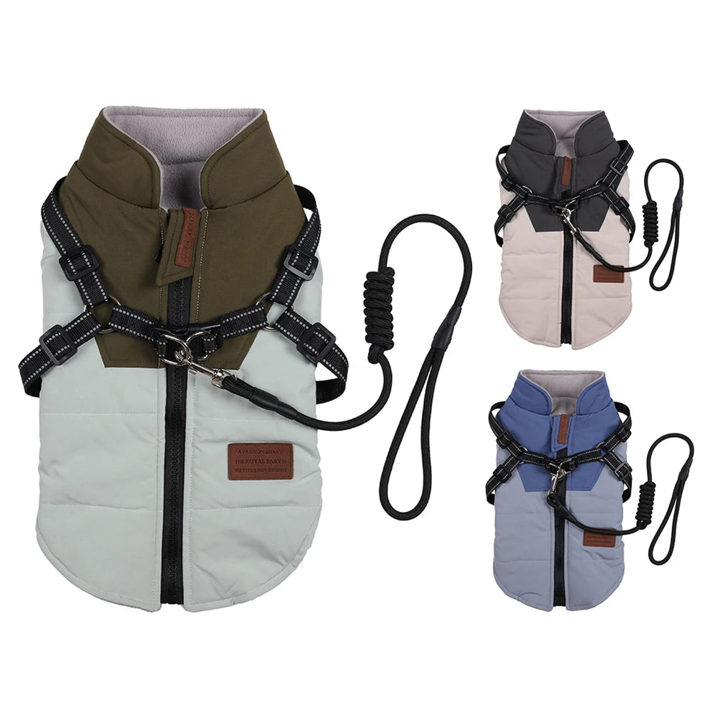 Winter Pet Dog Jacket With Harness 
Warm Dog Clothes For Labrador
 Waterproof Big Dog Coat ,Chihuahua ,French Bulldog Outfits