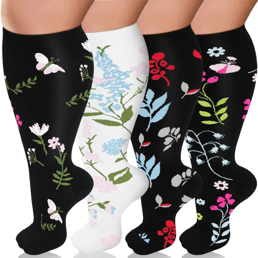 4 Pairs --Plus Size,    Compression Socks For Men And Women - 
Support Knee-High Socks, Ideal for Running, Cycling, Travel, and Soccer