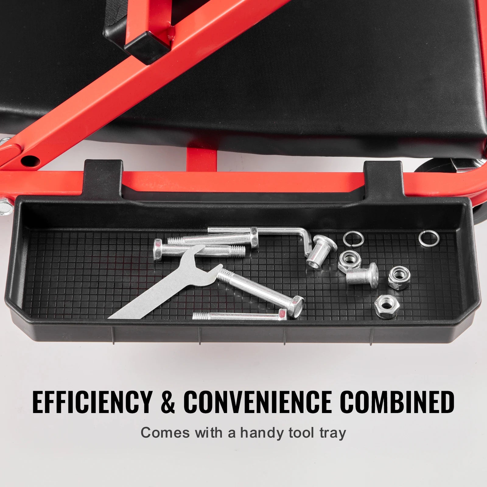SucceBuy Foldable Z Garage Creeper.  Rolling , Folding,  
Mechanic Creeper Stool with 6 Wheels .
Tool Tray and  Padded Seat , For Garage ,Shop or Home