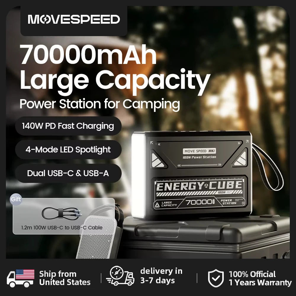MOVESPEED LED Camping Lantern 
70000mAh Large Capacity Battery w/ Rechargeable Lamp LED 
Emergency Light for Outdoor Power Outage