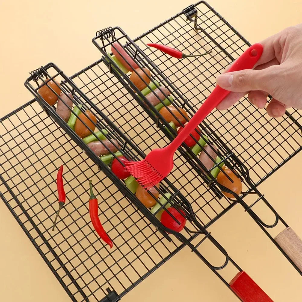 Barbecue Grill Stainless Steel Non-Stick Grill Basket with Handle 
BBQ, Roast Rack for Home Outdoor Picnic Kitchen Dining Tools