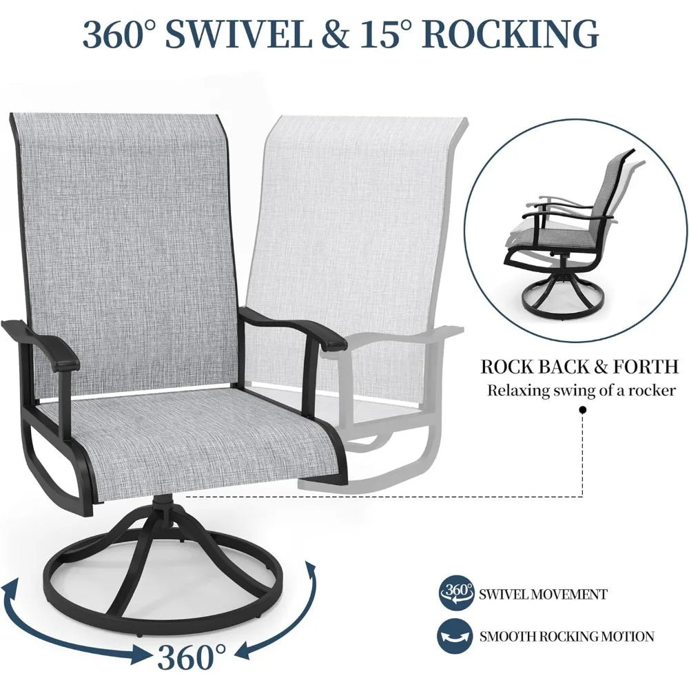 Terrace Swivel Chair, 4-piece Set, 
Outdoor/Indoor  Rocking Chairs, 
All-weather Textile High Back and Metal Frame