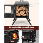 Upgraded Portable Wood Stove
for Camping and Outdoor Adventures:
 Compact Design with Large Firebox Enhanced High Airtightness