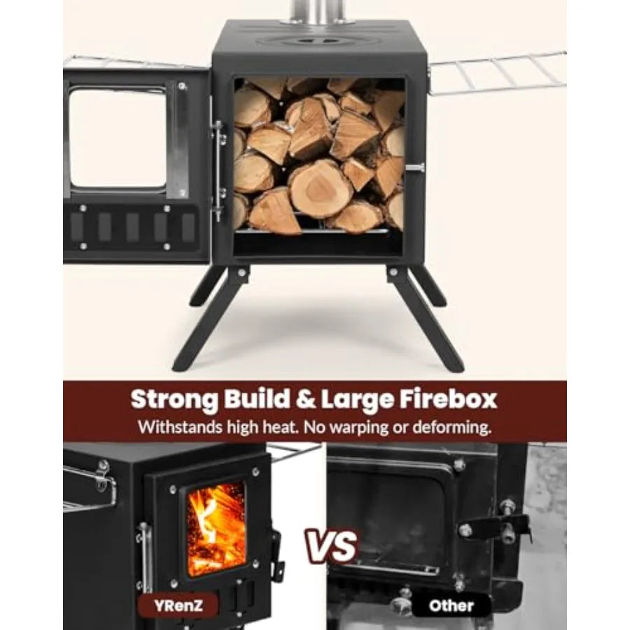 Upgraded Portable Wood Stove
for Camping and Outdoor Adventures:
 Compact Design with Large Firebox Enhanced High Airtightness
