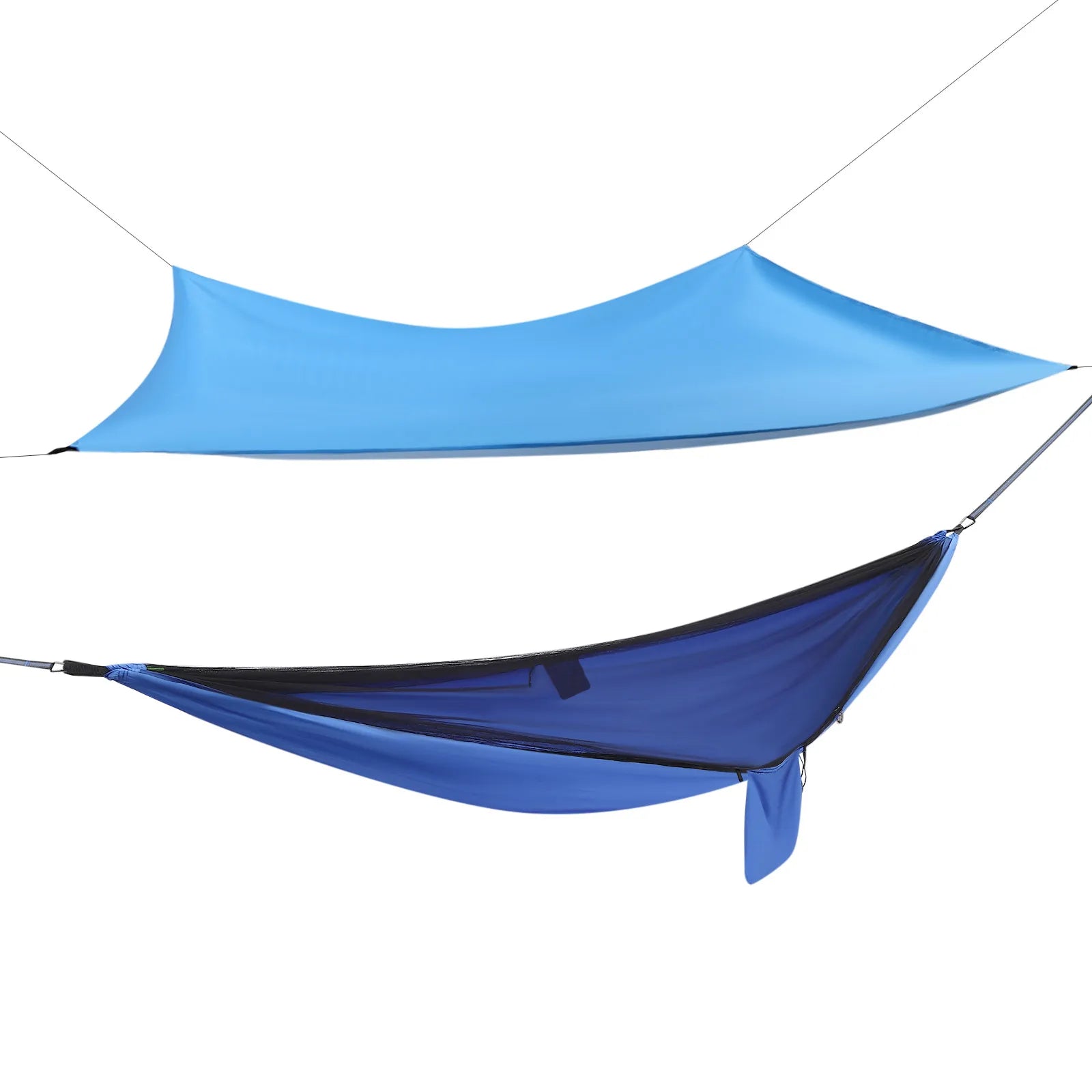 Blue Camping Hammock w/h Rain Fly Tarp Mosquito Net Tent Hammock for Backpacking and Travel